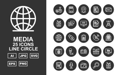 Sada ikon 25 Premium Media Line Circle