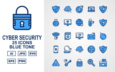 25 set di icone di tono blu di sicurezza informatica premium