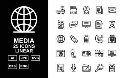 25 set di icone lineari Premium Media