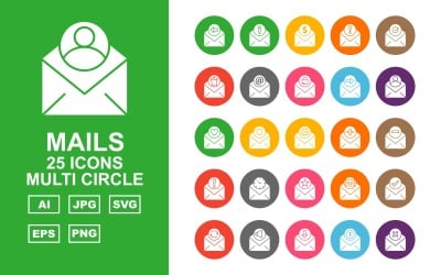 Set di icone multi cerchio di 25 messaggi premium