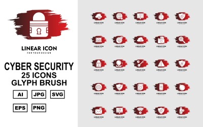 25 set di icone Premium Cyber Security Glyph Brush