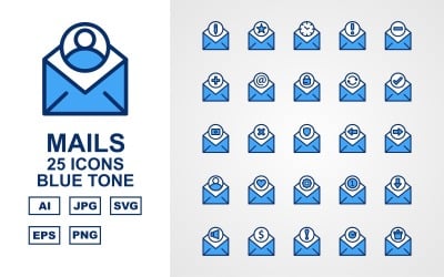 Zestaw ikon 25 Premium Mails Blue Tone
