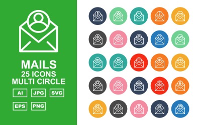 Zestaw ikon 25 Premium Mails Multi Circle