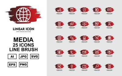 Zestaw ikon 25 Premium Media Line Brush