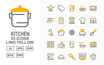 25 Ensemble d&amp;#39;icônes jaune Premium Kitchen Lino