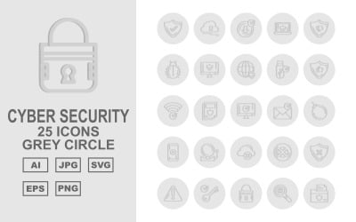 25 Premium Cyber Security grå cirkel Ikonuppsättning