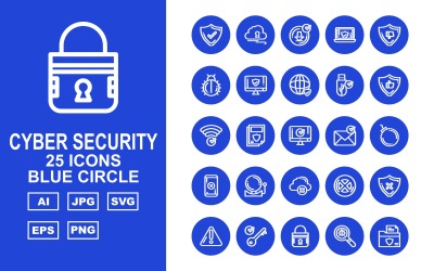 25 set di icone cerchio blu di sicurezza informatica premium