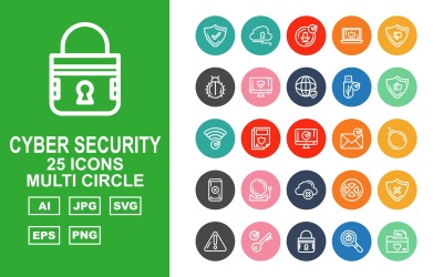 25 set di icone multi cerchio di sicurezza informatica premium