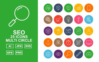 25 Conjunto de ícones de múltiplos círculos SEO Premium