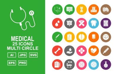 25 Conjunto de iconos de múltiples círculos médicos premium
