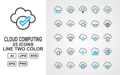 25 Jeu d&amp;#39;icônes de couleur Premium Cloud Computing Line Two