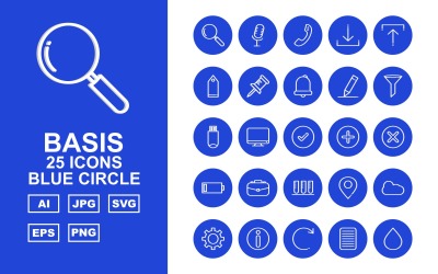 25 Premium Basic Blue Circle Icon Set