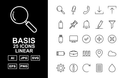 25 Premium Basic Linear Icon Set