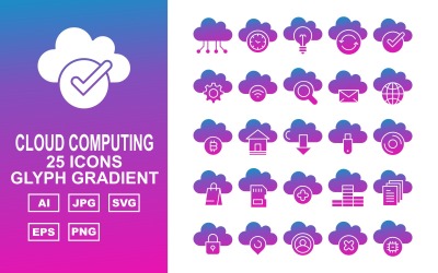 25 Premium Cloud Computing Glyph Gradient Icon Set