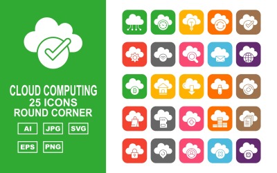25 Premium Cloud Computing Round Corner Icon Set