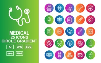 25 Premium Ikonuppsättning för medicinsk cirkel