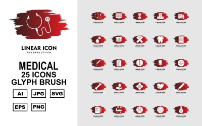 25 Premium Medical Glyph Brush Icon Set