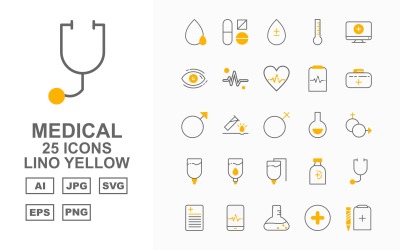 25 Premium medische Lino gele pictogramserie