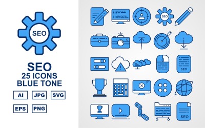 25 Premium SEO Blue Tone Icon Set