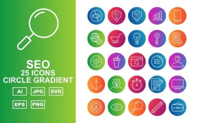 25 Premium SEO Circle Gradient Icon Set