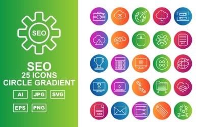 25 Premium SEO Circle Gradient Icon Set