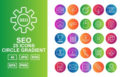 25 Premium SEO Circle Gradyan Simge Seti