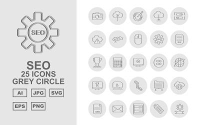 25 Premium SEO Gri Daire Simge Seti