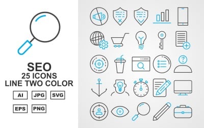 25 Premium SEO Line Zweifarben-Icon-Set