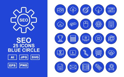 25 Premium SEO Mavi Daire Simge Seti
