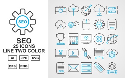 25 prémium SEO vonal két színű ikon készlet
