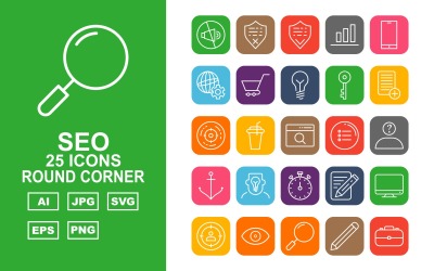25 set di icone Premium SEO Round Corner Pack