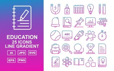 25 set di icone gradiente linea educazione premium