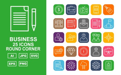 Zestaw ikon 25 Premium Business Round Corner