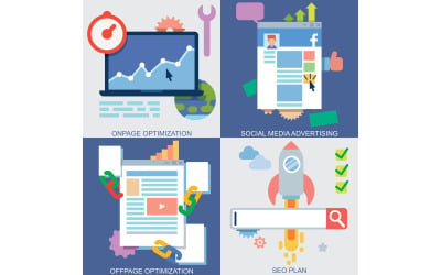 Набор веб-иконок для плана SEO - Иллюстрация
