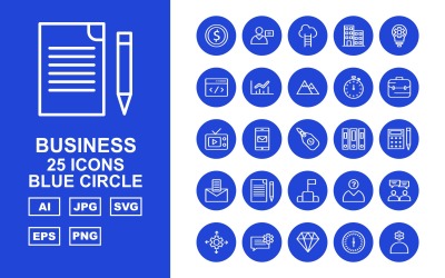 25 Premium Business Blue Circle Ikonuppsättning
