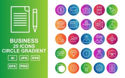 25 Premium Business Circle Gradient Icon Set