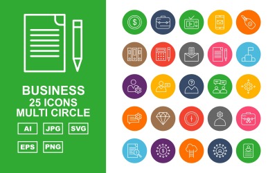 Zestaw ikon 25 Premium Business Multi Circle