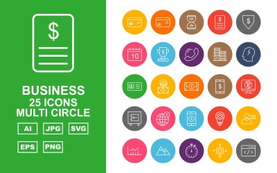 Zestaw ikon 25 Premium Business Multi Circle