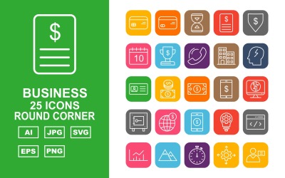 Zestaw ikon 25 Premium Business Round Corner