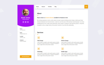 Modello WordPress Responsive #157403 "Bryan - CV/Resume/Portfolio/Personal"