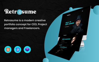 "Retrosume - Personal Portfolio HTML5" Responsive Landingspagina Template №157400