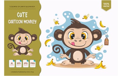 Cute Cartoon Monkey - Vector Image