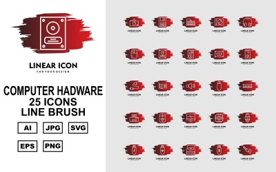 25 Conjunto de ícones de pincel de linha de hardware de computador Premium