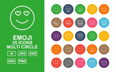 Conjunto de ícones multi-círculo com 25 emojis premium