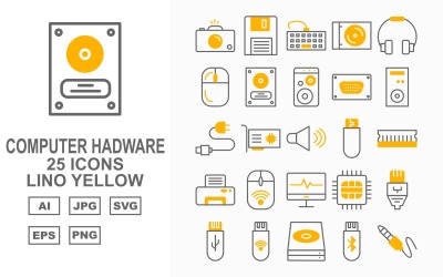 25 Hardware de computadora premium Lino Yellow Icon Set