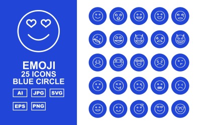25 premium emoji blauwe cirkel icon set