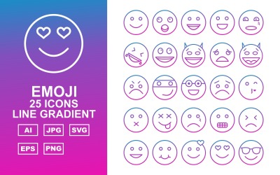 25 Premium Emoji Line Gradient Icon Set