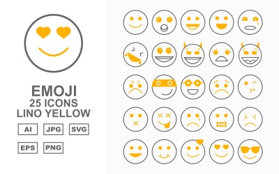 25 Premium Emoji Lino Gelbes Icon Set