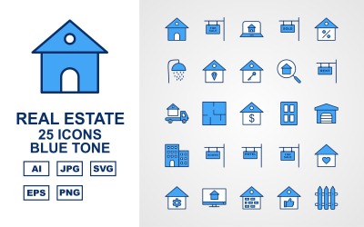 25 Premium Fastighetsblå Tone Ikonuppsättning