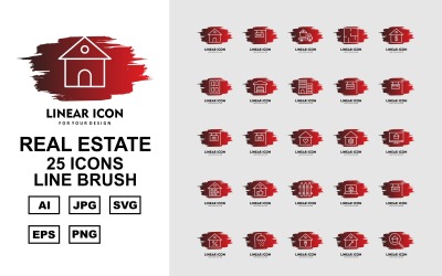 25 Premium Fastighetslinje Borste Ikonuppsättning